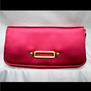 Jimmy Choo Hot Pink Satin Clutch with Gold-Tone Accent